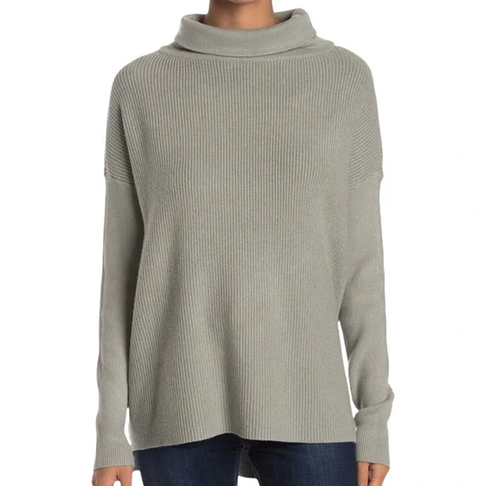 Devotion by Cyrus Womens Ribbed Tunic Sweater XXS Putty Grey Cowl Neck NWT